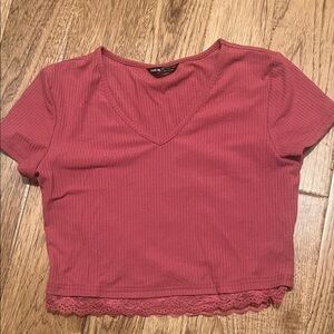 SHEIN Pink Cropped Short Sleeve Tee